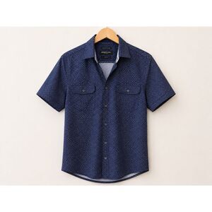 Kenneth Cole New York Slim Fit Short Sleeve Button Down Men's Medium Navy Geo